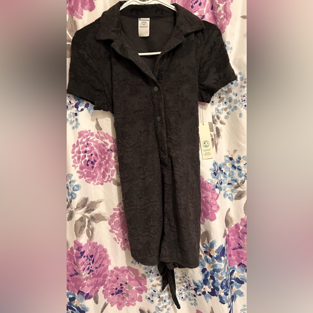 No Boundaries Black Floral Tie-Front Swimsuit Cover – Size XXS – NWT